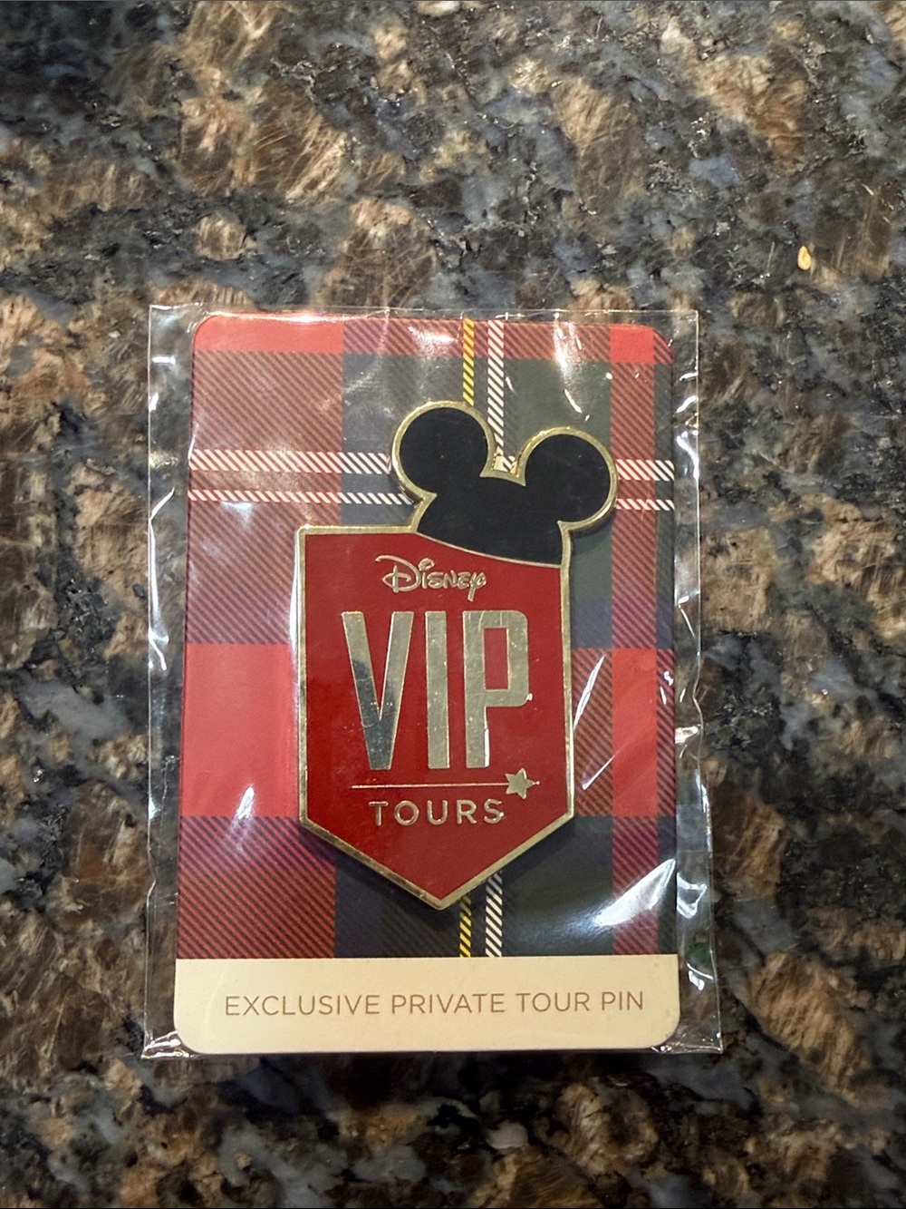 Disney VIP Tours Plaid Enamel Pin in Red, Black & Gold